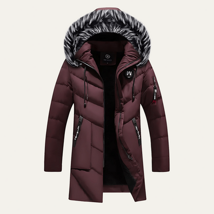 Men’s Quilted Hooded Parka with Faux Fur Trim
