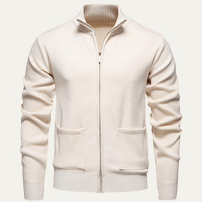 Men’s Ribbed Stand Collar Zip Cardigan