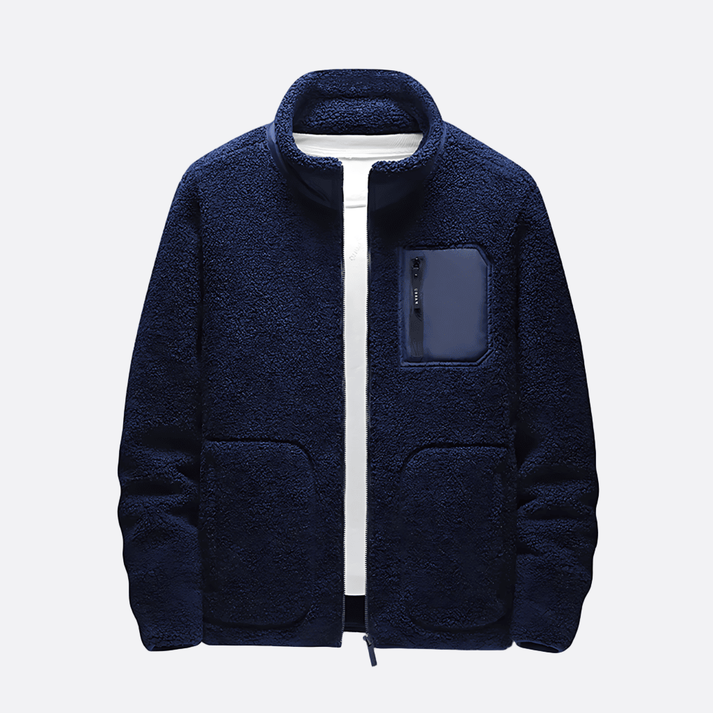 Men’s Zip Front Fleece Jacket with Contrast Chest Pocket