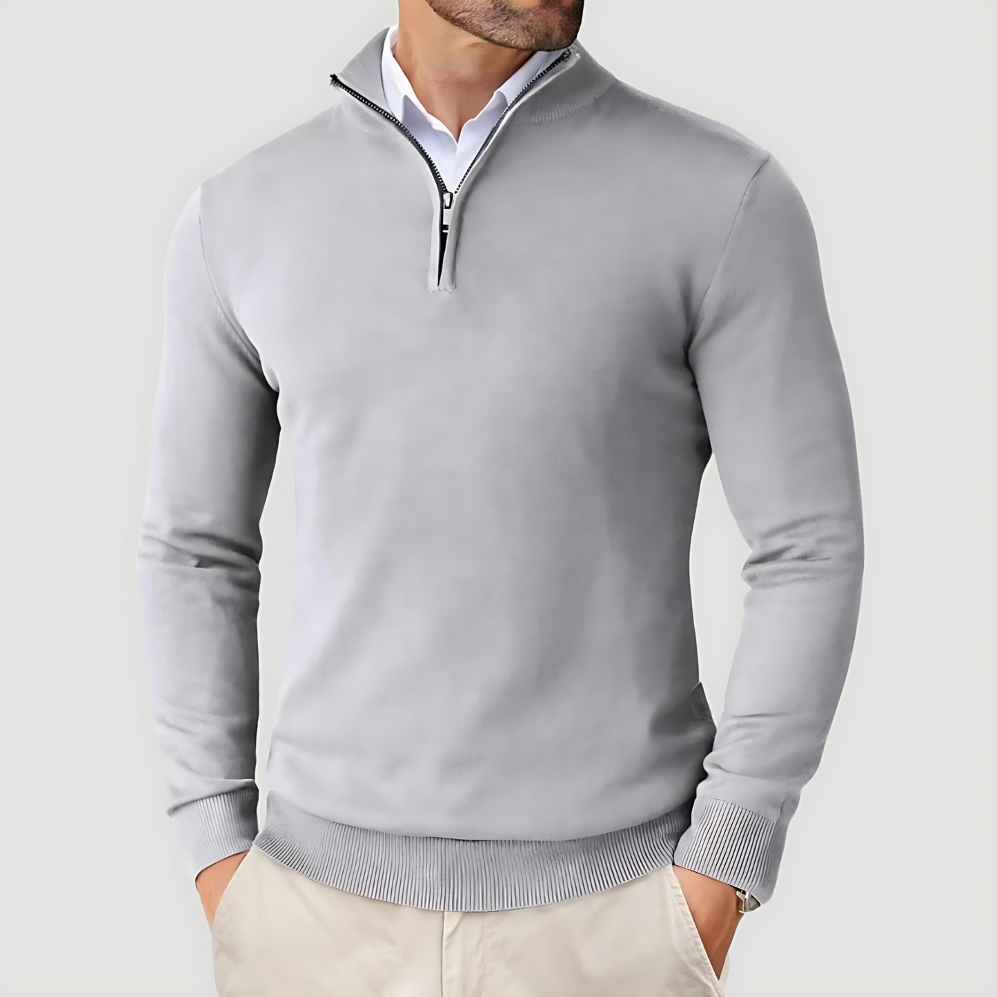 Men’s Fine Knit Quarter Zip Stand Collar Sweater