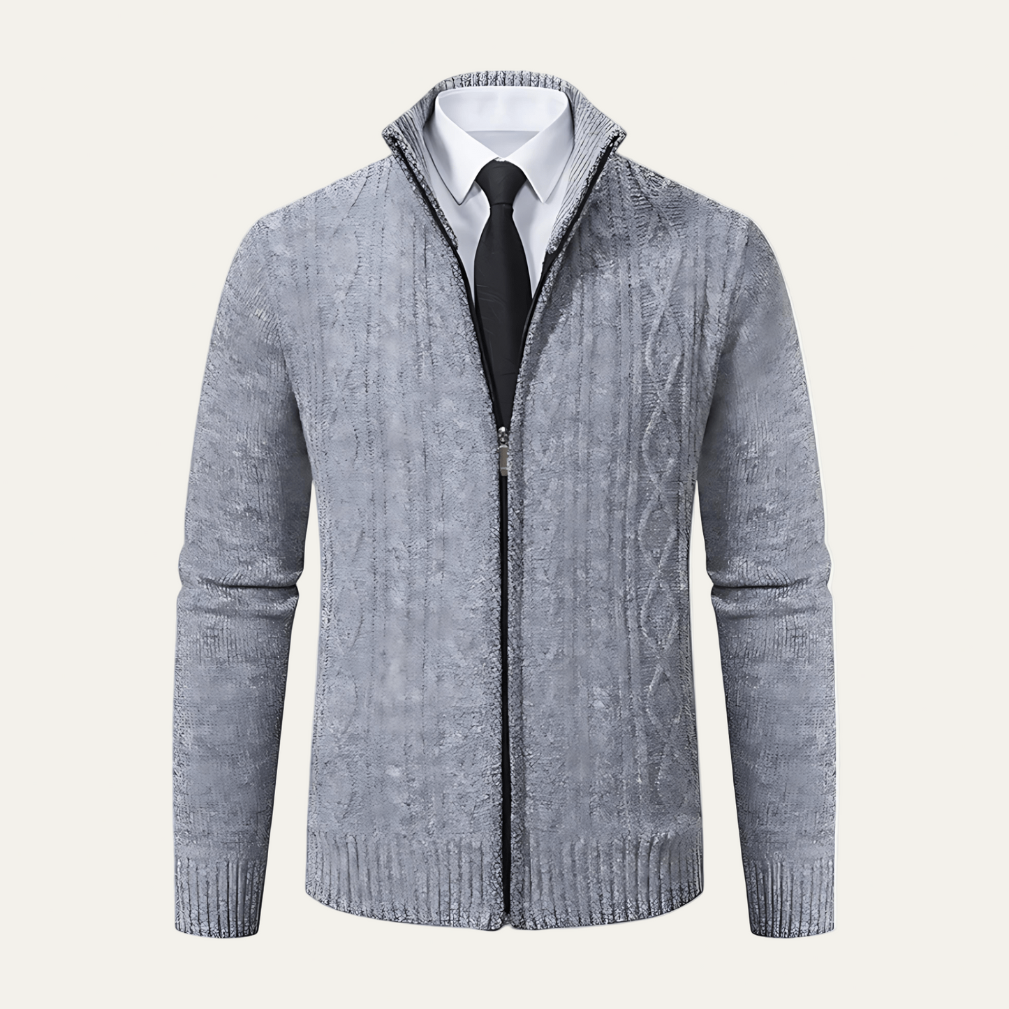 Men’s Full Zip Textured Knit High Collar Cardigan