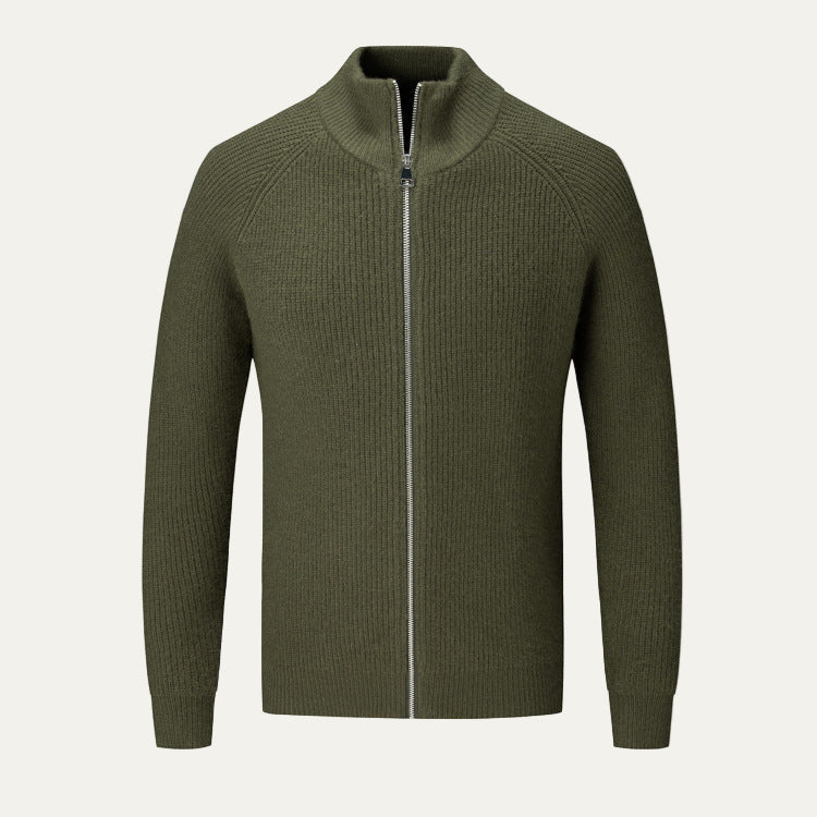 Men’s Ribbed High Collar Zip Cardigan