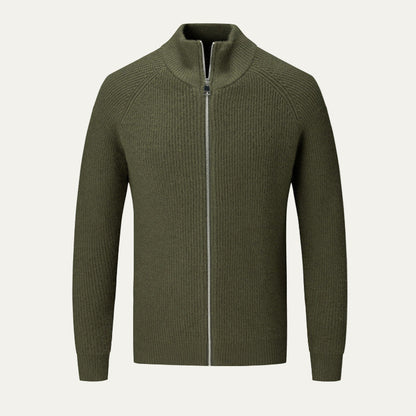 Men’s Ribbed High Collar Zip Cardigan