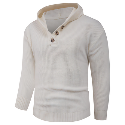 Men’s Wide Rib Buttoned Hooded Sweater