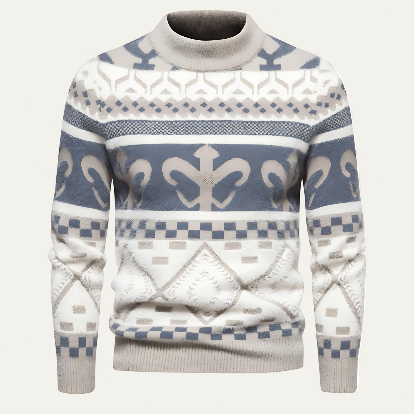 Men’s Nordic Pattern Mock Neck Knit Sweater