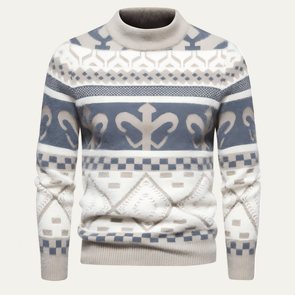 Men’s Nordic Pattern Mock Neck Knit Sweater