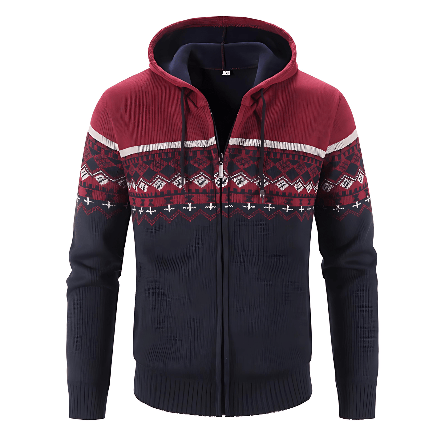 Cevori Hooded Mottled Cardigan with Norwegian Pattern