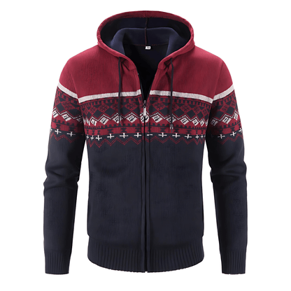 Cevori Hooded Mottled Cardigan with Norwegian Pattern