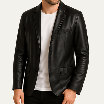 Men’s Polished Leather Two Button Blazer