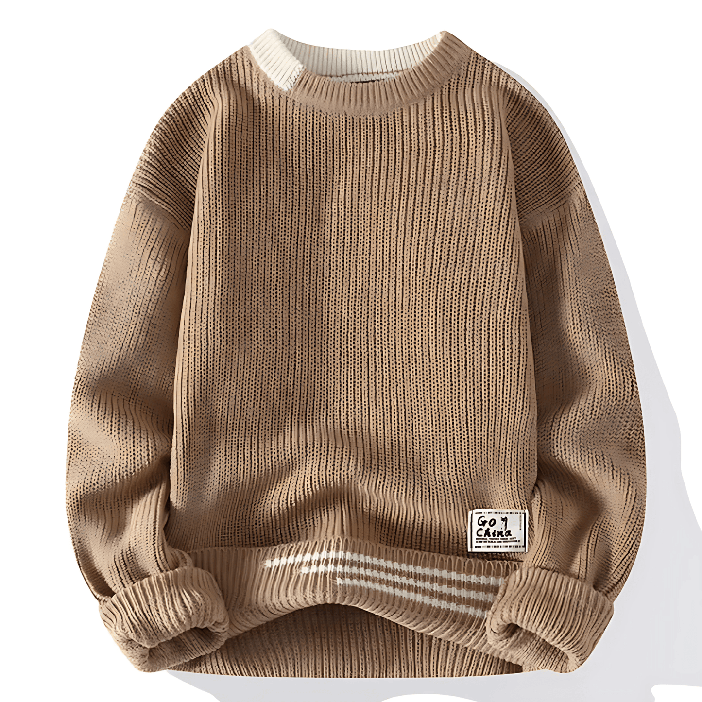 Men’s Ribbed Crew Neck Striped Hem Sweater