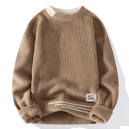 Men’s Ribbed Crew Neck Striped Hem Sweater