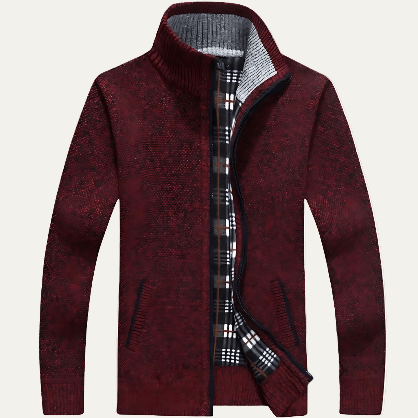 Men’s Mock Neck Textured Knit Full Zip Fleece Lined Jacket