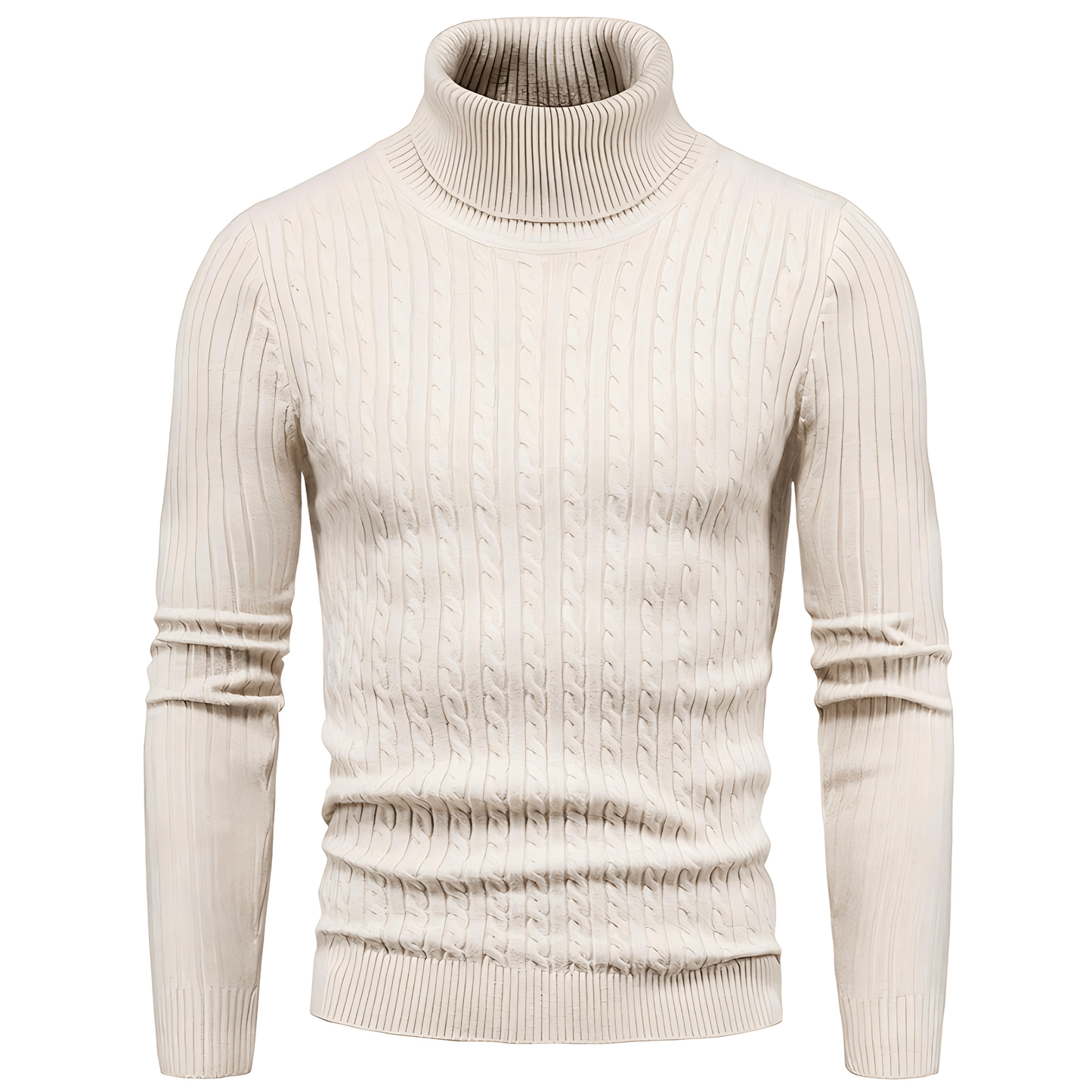 Men’s Knitted Cable Turtleneck Sweater