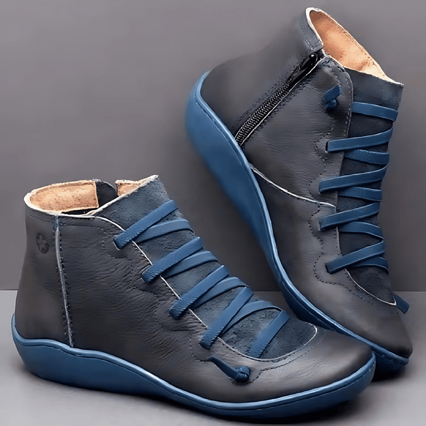 Cevori Leather Ankle Boots with Lace & Zipper