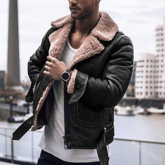 Cevori Leather Jacket with Faux Fur Collar