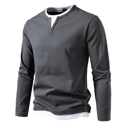 Cevori Long-Sleeve V-Neck Shirt with Layering Details