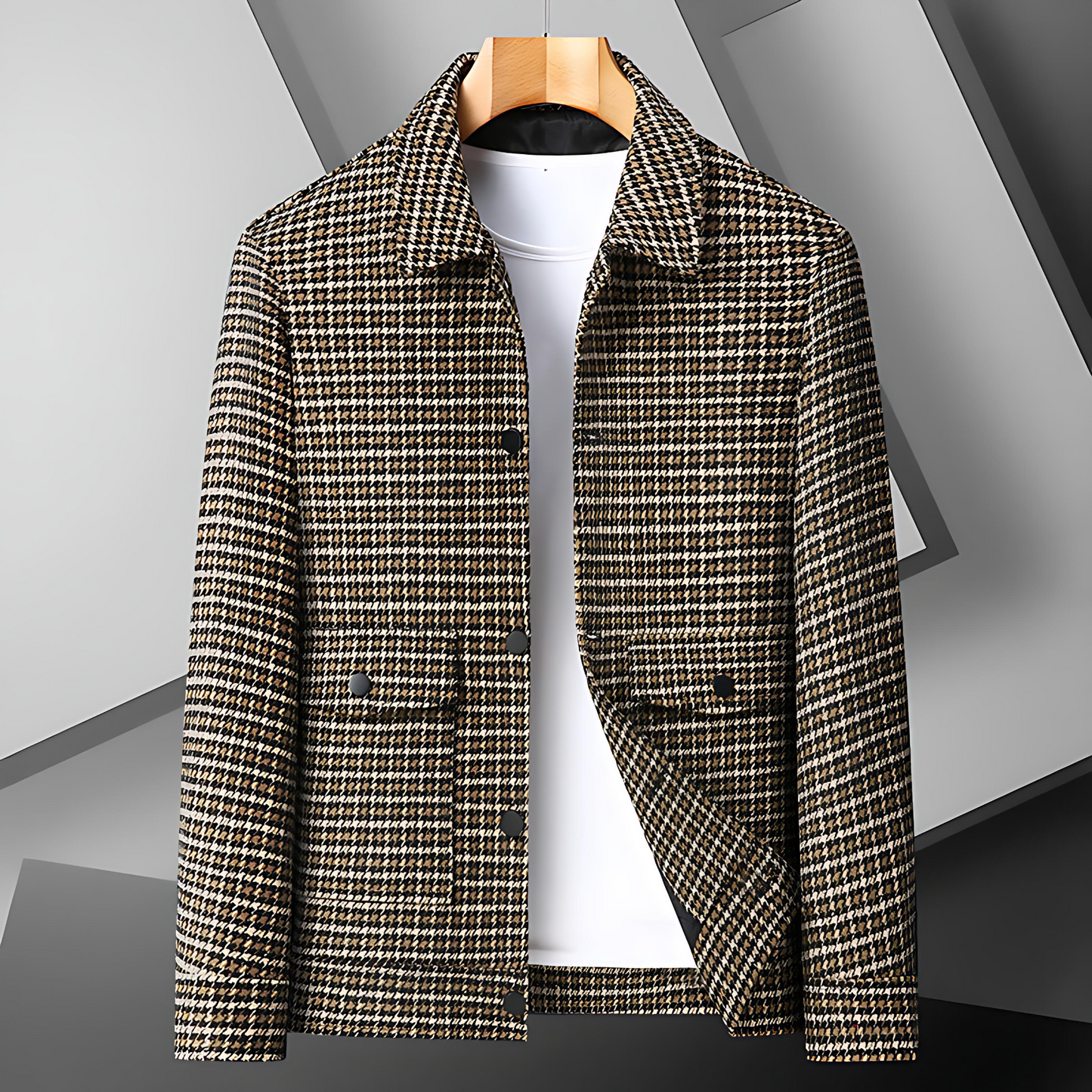 Cevori Micro-Check Wool Blend Jacket with Flap Pockets