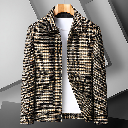 Cevori Micro-Check Wool Blend Jacket with Flap Pockets