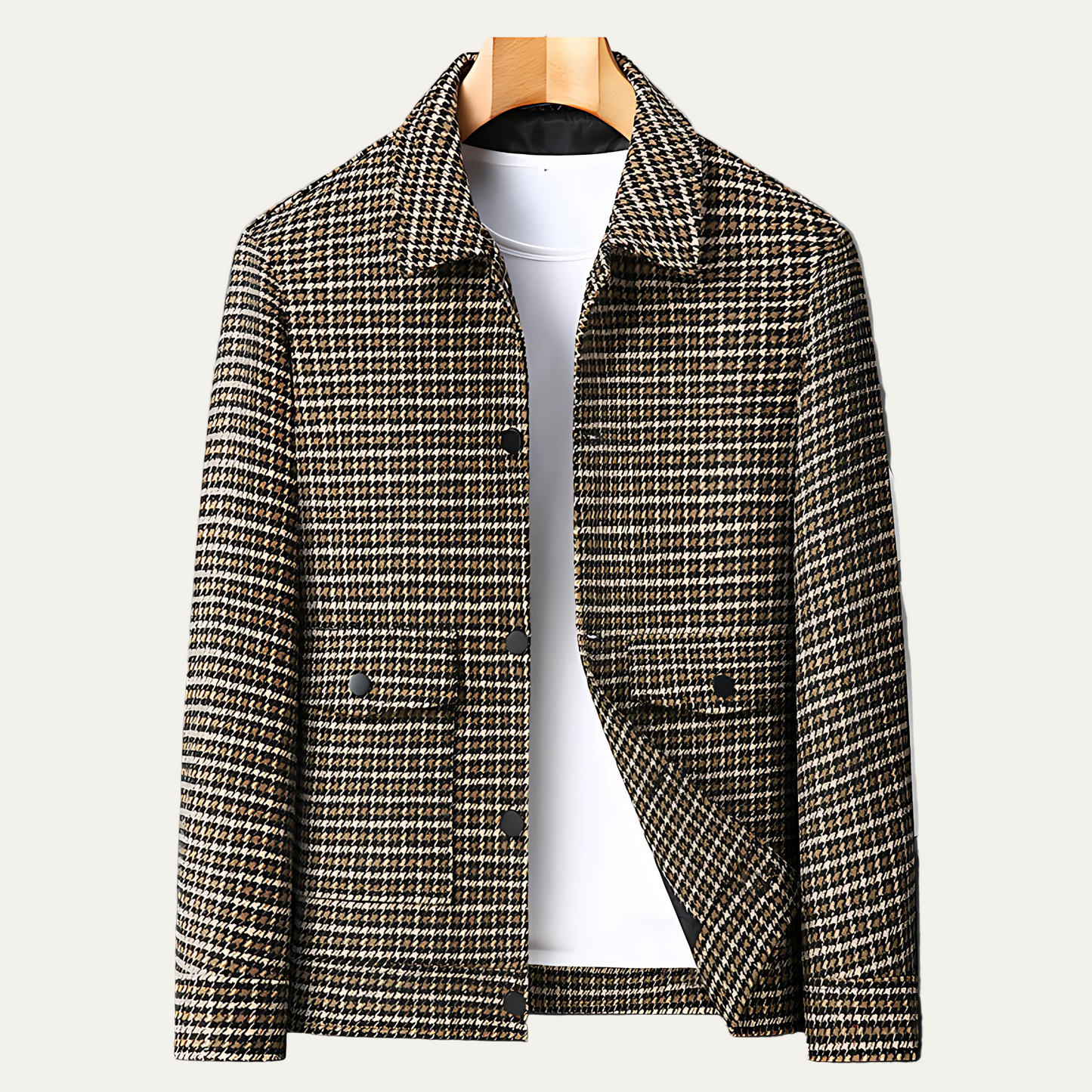 Men’s Houndstooth Short Jacket with Concealed Closure