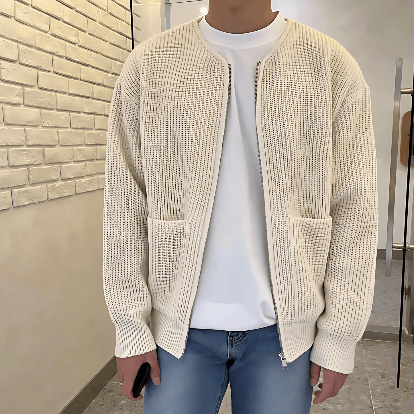 Cevori Minimalist Ribbed Knit Style Zip-Up Cardigan