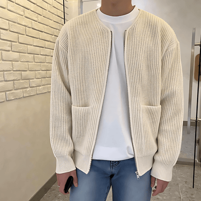Cevori Minimalist Ribbed Knit Style Zip-Up Cardigan