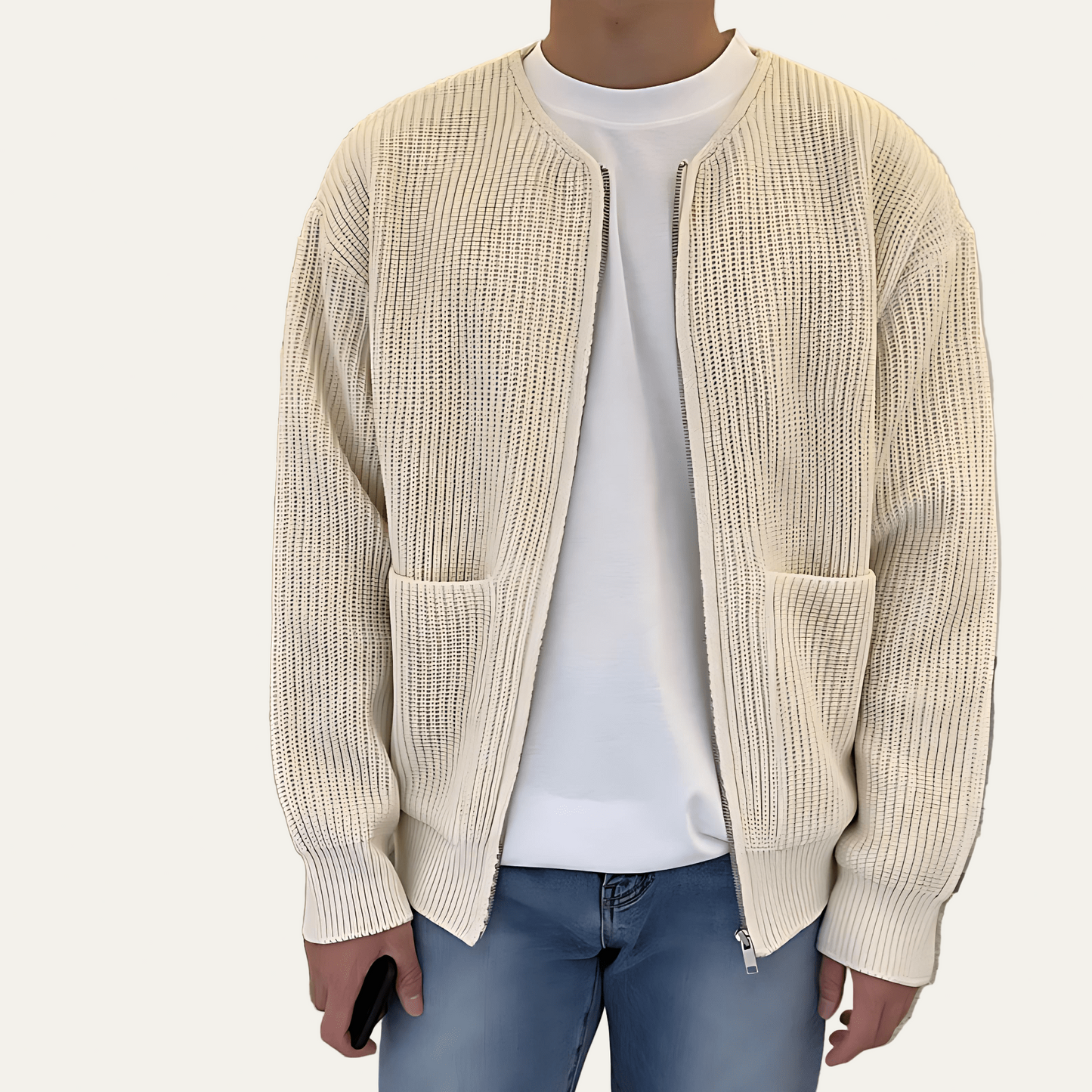 Men’s Chunky Rib Knit Zip Front Cardigan Jacket