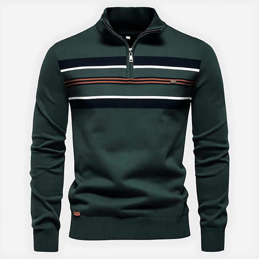 Cevori Modern Contrast Design Half-Zip Striped Jumper