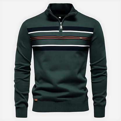 Men’s Modern Quarter Zip Stripe Knit Sweater