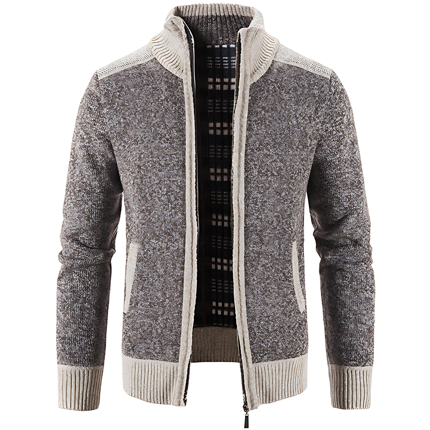 Men’s Chunky Knit Full Zip Mock Neck Cardigan