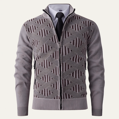Men’s Modern Geometric Knit Zip Cardigan