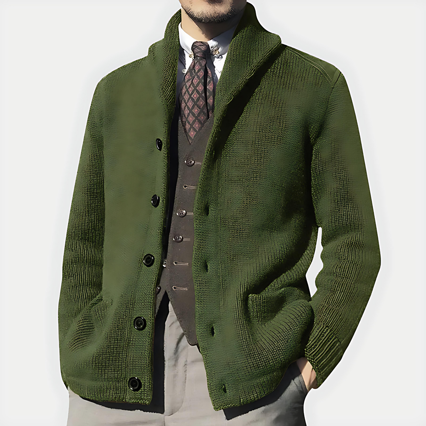 Men’s Ribbed Shawl Collar Button Cardigan