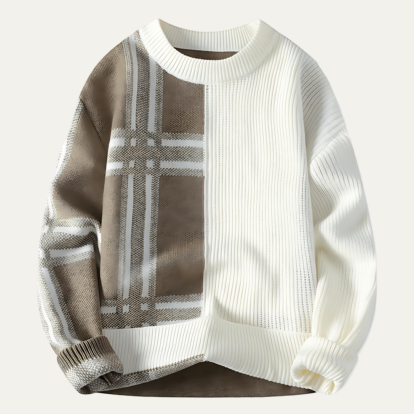 Men’s Split Plaid and Rib Knit Oversized Sweater
