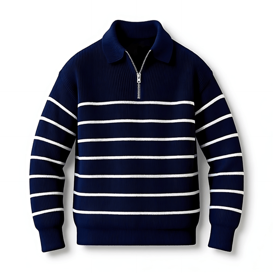 Cevori Nautical Style Striped Half-Zip Jumper
