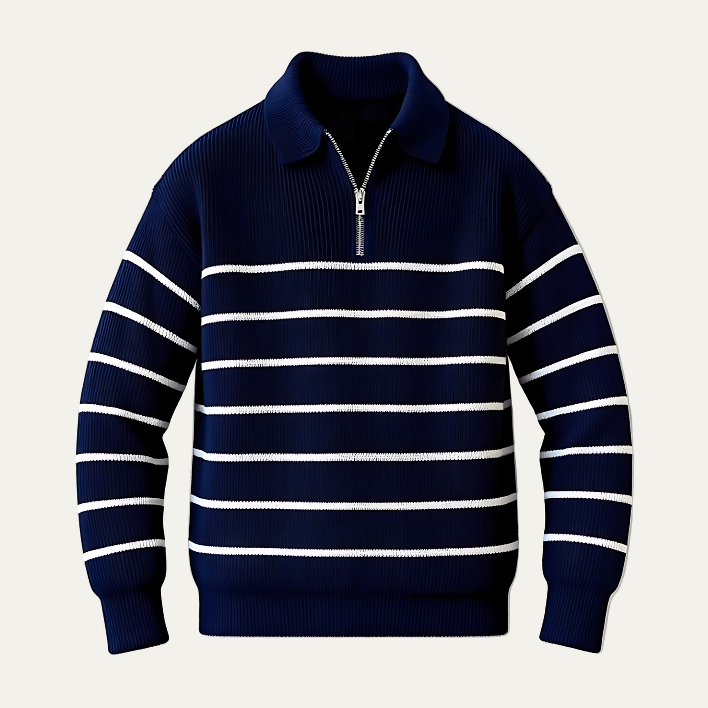 Men’s Ribbed Stripe Quarter Zip Polo Sweater