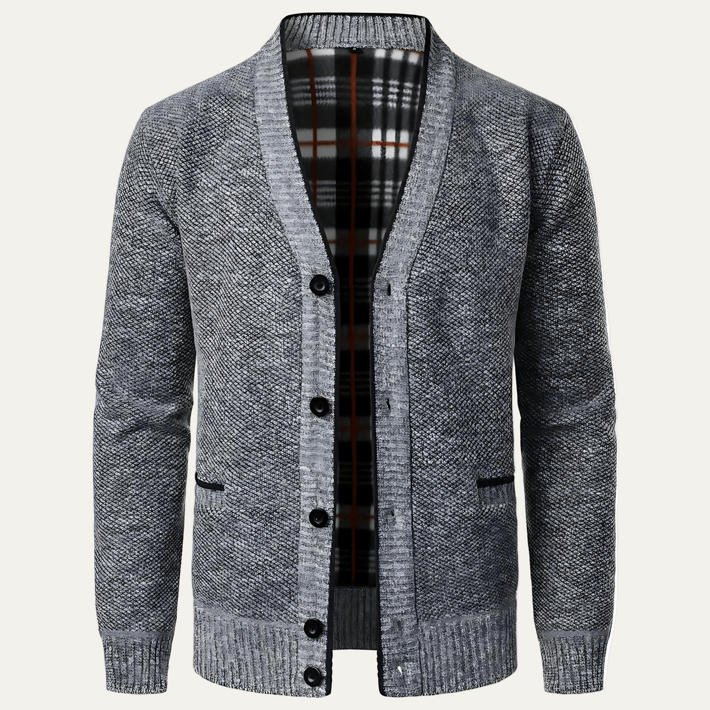 Men’s Shawl Collar Tweed Knit Button Front Warm Cardigan