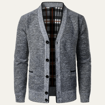 Men’s Shawl Collar Tweed Knit Button Front Warm Cardigan