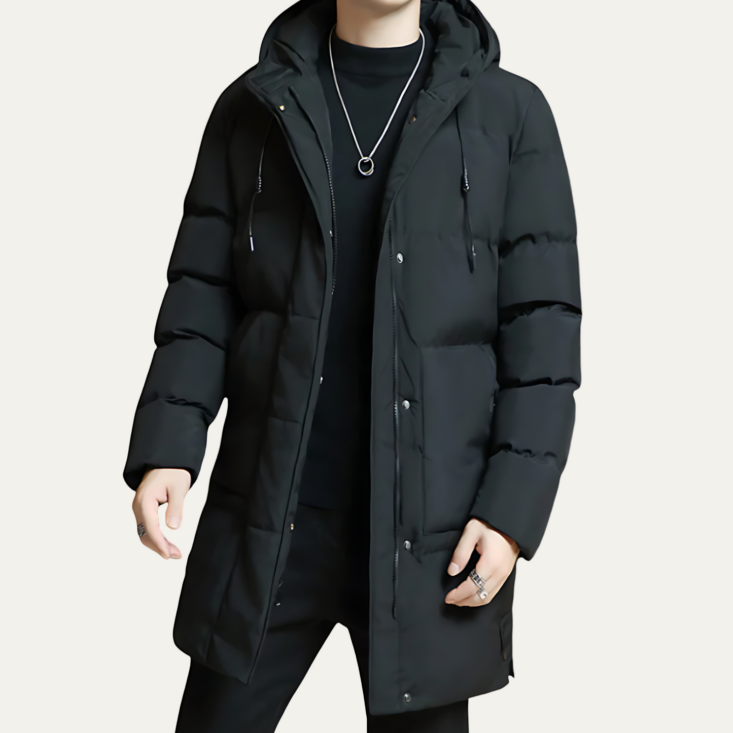Men’s Mid Length Quilted Hooded Puffer Coat