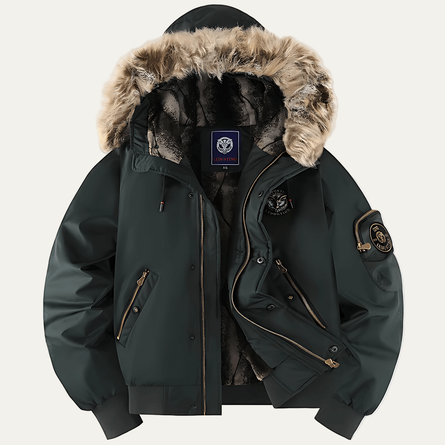 Men’s Water Resistant Flight Jacket with Detachable Fur Hood