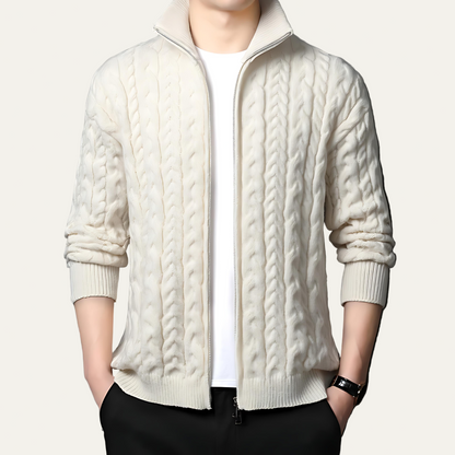 Men’s Heavy Cable Knit Zip Sweater Jacket