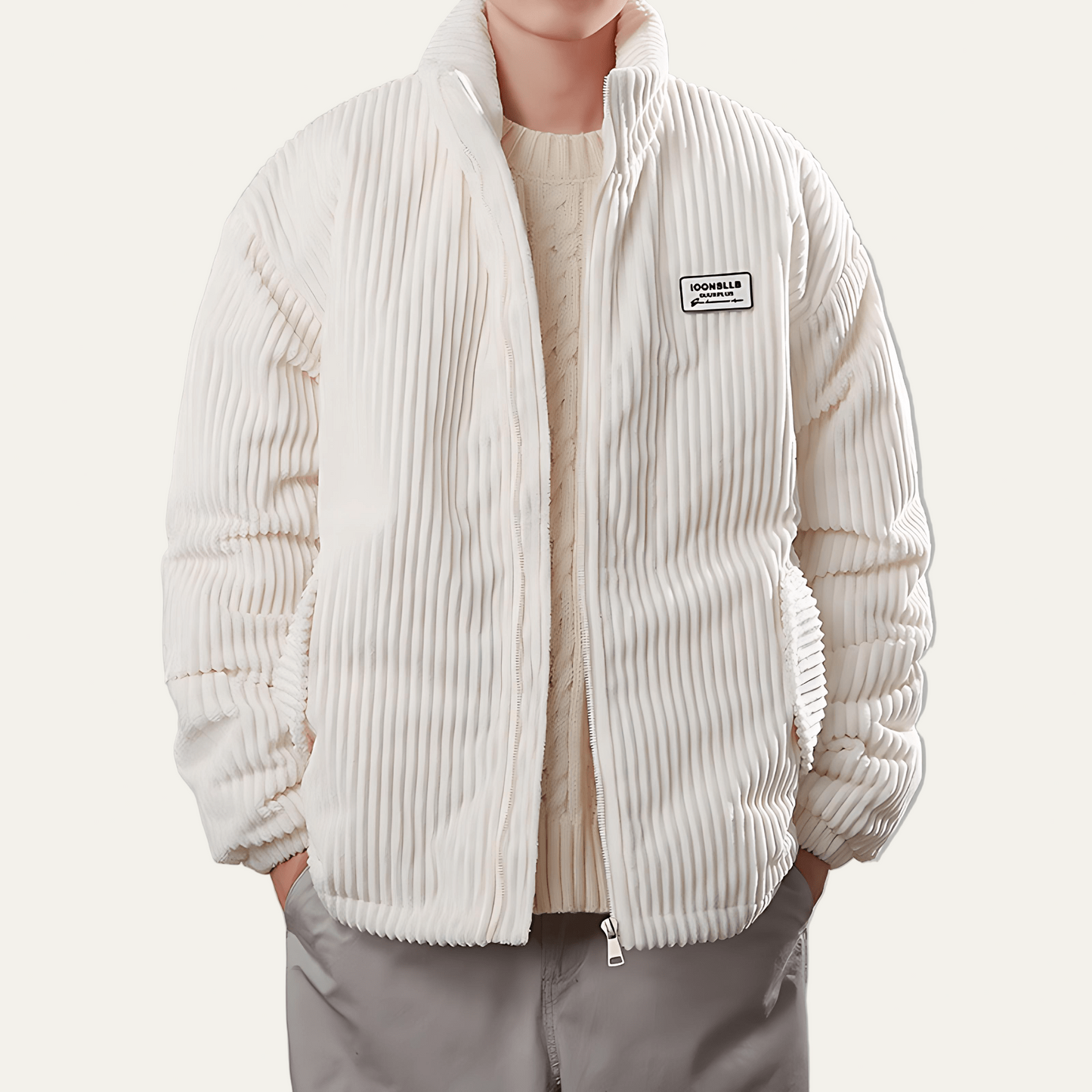 Men’s Corduroy Stand Collar Puffer Bomber Jacket