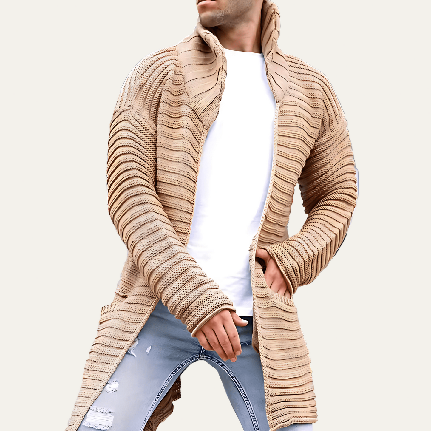 Men’s Long Textured Open Front Cardigan