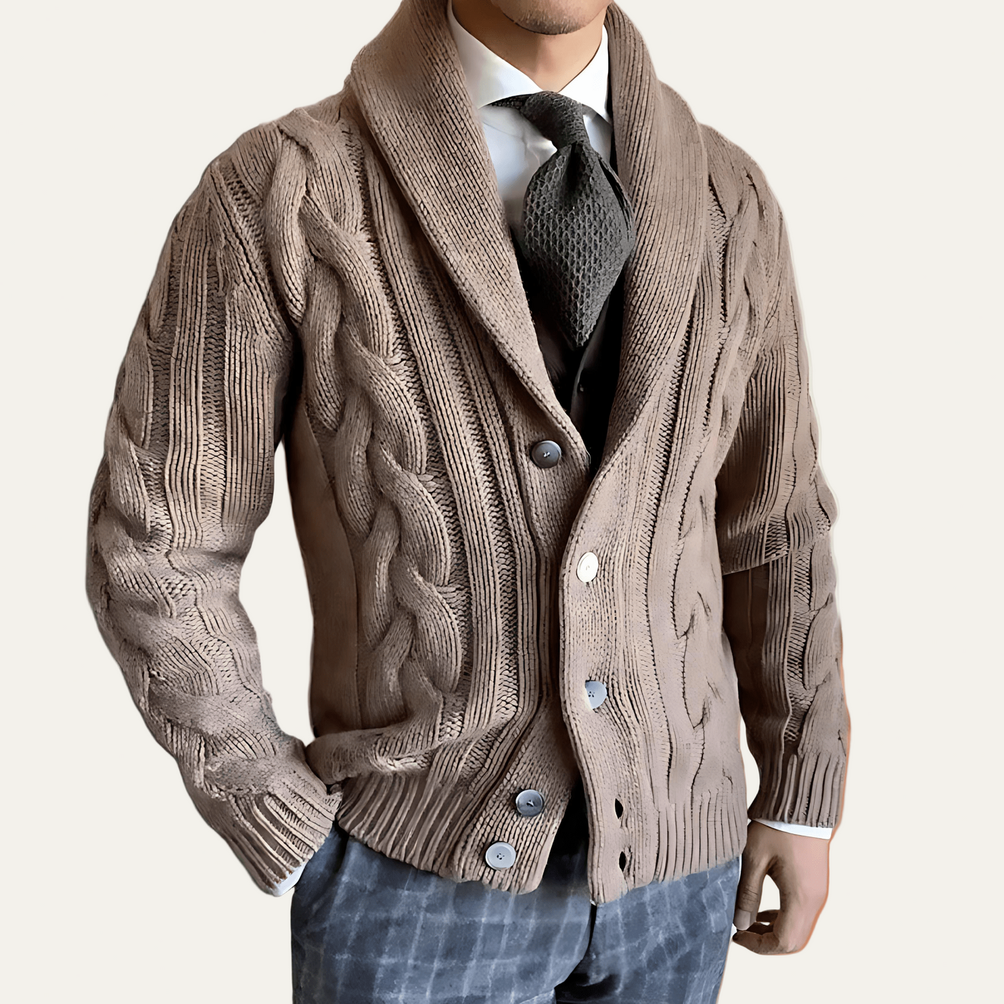 Men’s Heavy Cable Knit Shawl Cardigan