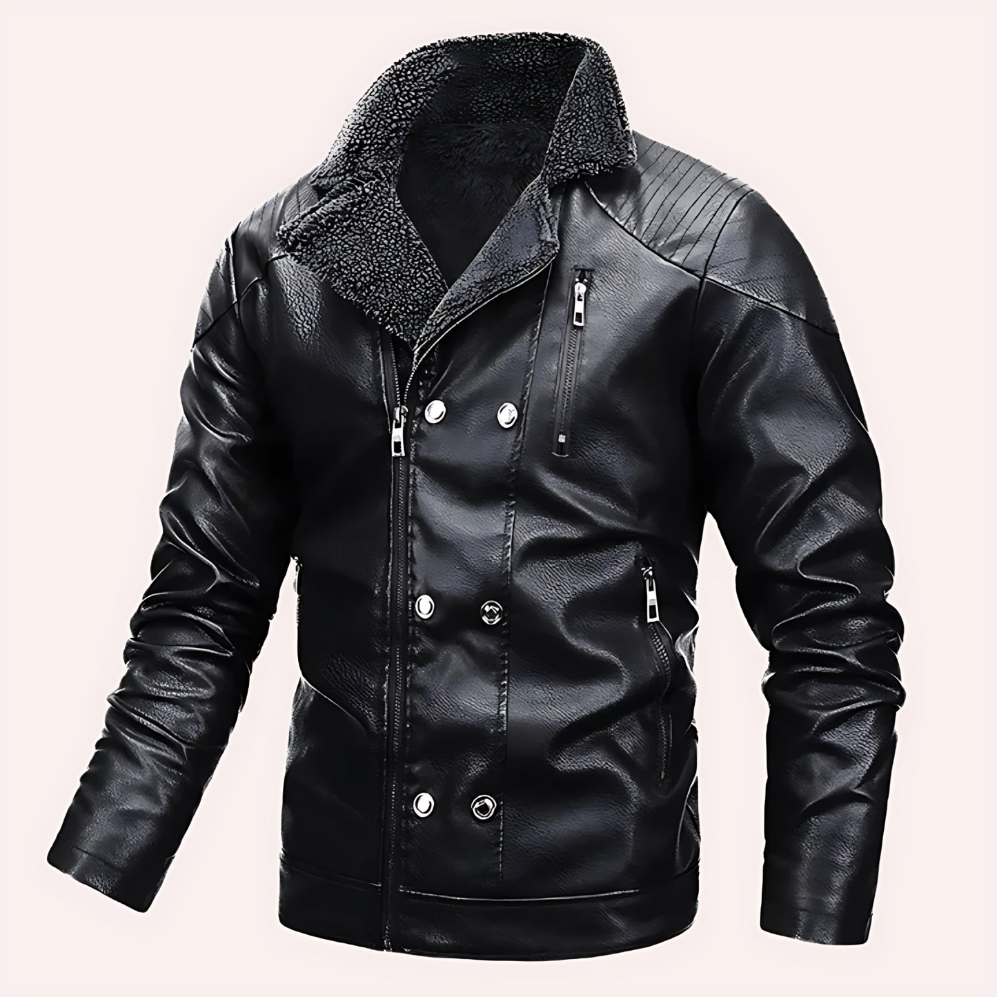 Cevori Shearling Lined Design Faux Leather Jacket