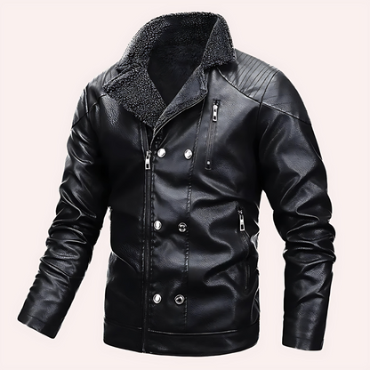Cevori Shearling Lined Design Faux Leather Jacket