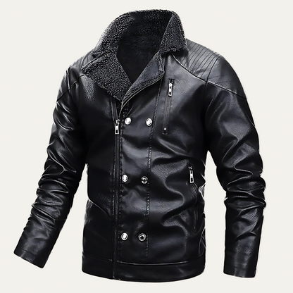 Men’s Faux Leather Jacket with Fur Lined Collar