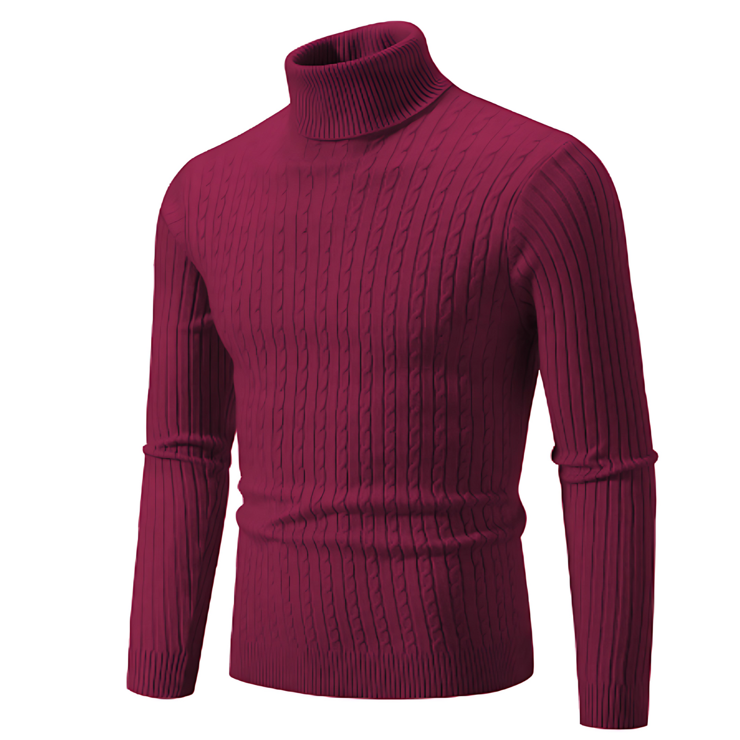 Cevori Slim Fit Wool Cable Knit Turtleneck Jumper