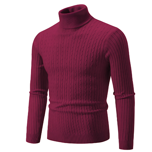 Cevori Slim Fit Wool Cable Knit Turtleneck Jumper