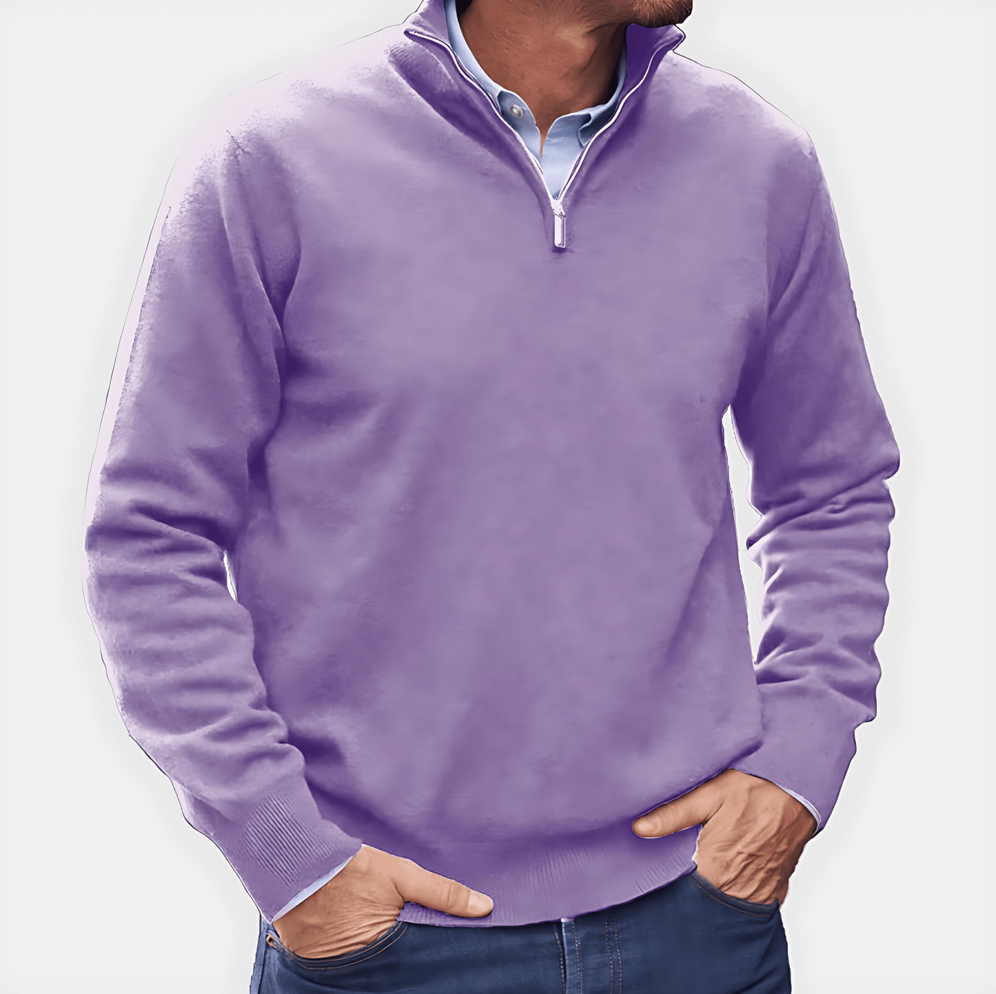Cevori Stand Collar Ribbed Half-Zip Knit Jumper
