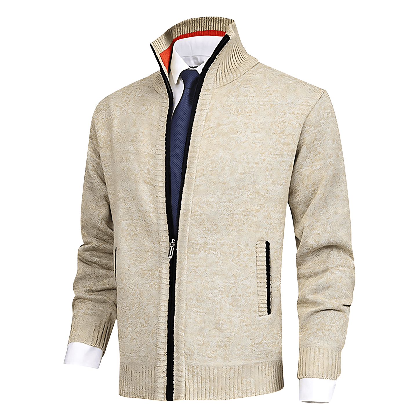 Cevori Stand Collar Ribbed Hem Zip-Up Cardigan