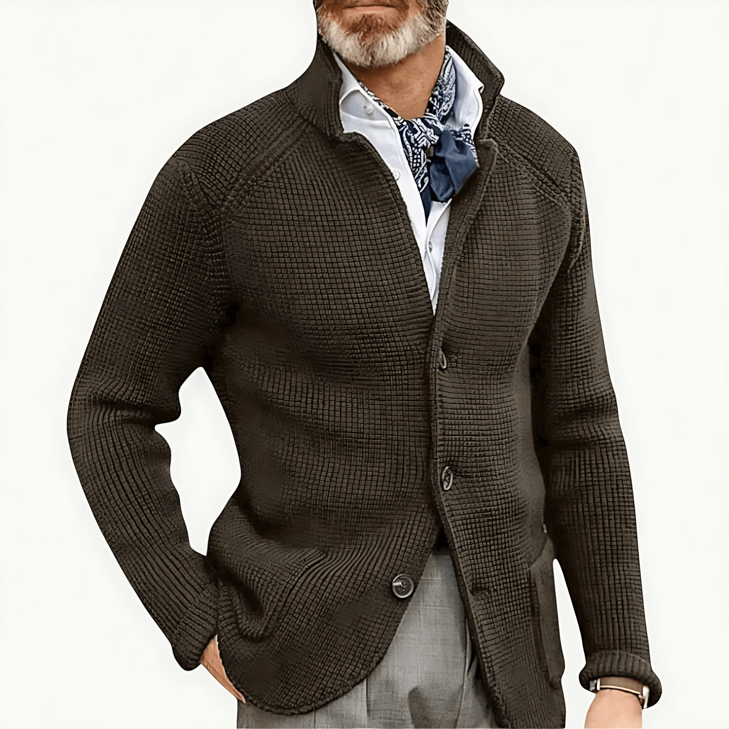 Men’s Textured Knit Stand Collar Blazer Cardigan